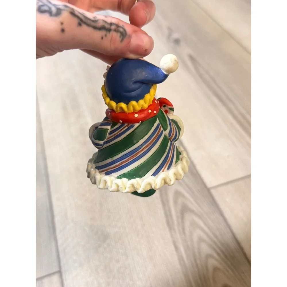 Vintage Style Snowman Clown Christmas Ornament Blue Red Striped Ceramic Figurine